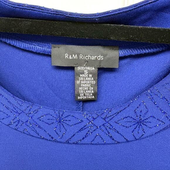 R & M Richard’s Dress, Royal Blue Lightweight Stretch, Sparkly Collar, Size S - Picture 3 of 5